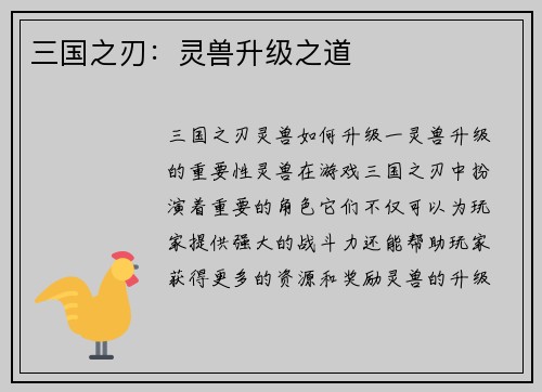 三国之刃：灵兽升级之道